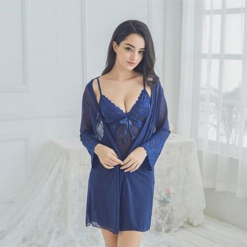 New 2020 Womens Underwear Three Piece Sexy Lace Nightdress Home Pajamas Seductive Erotic Lingerie Suspender Pajamas Transparent