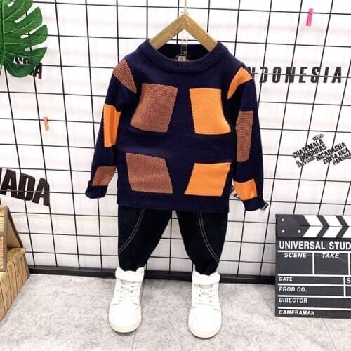 Baby Clothes For Boys knitted sweater Top+ jeans 2-Piece Set Autumn Sweater Suit Childrens Clothing Apparel Outfit