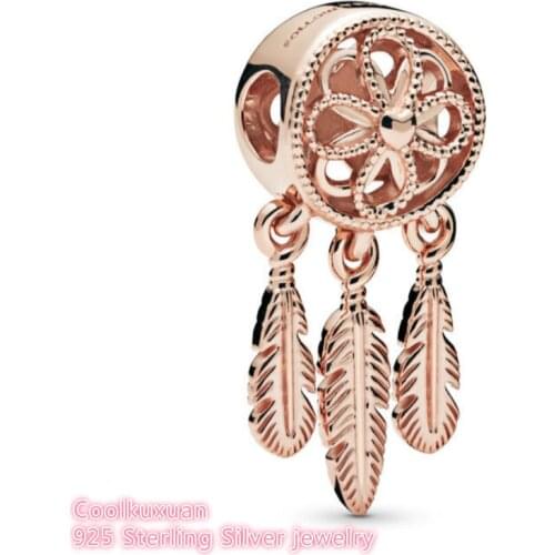 Autumn 100% 925 Sterling Silver Spiritual Dreamcatcher Charm rose gold beads Fits Original Pandora bracelets Jewelry Making