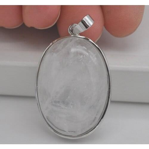 Natural Clear Crystal Bead Oval GEM Pendant Jewelry For Gift S944