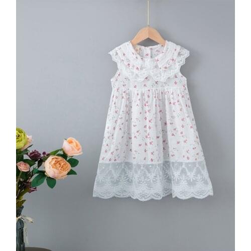 Girls Dresses Girls' Summer Fashion Lapel Floral Lace Mesh Stitching Dress Flower Girl Dresses Princess Dress for Girls
