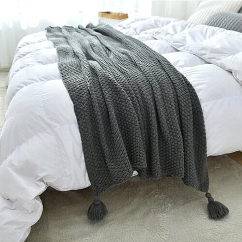 Nordic Tassel Plaid Throw Blankets Knitted Blankets Bed Spreads White Pink Gray Blankets Boho Decor