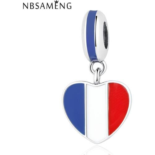 Authentic 925 Sterling Silver Bead Charm Glaze Love Heart National Flag Pendant Beads Fit Bracelet & Bangle DIY Jewelry