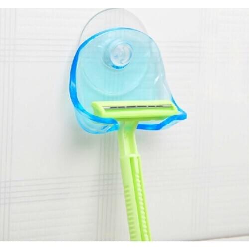 Clear Blue Plastic Super Suction Cup Rack Bathroom Sucker Holder Suction Cup Shaver Storage Rack Set Bathroom Accessories F0236