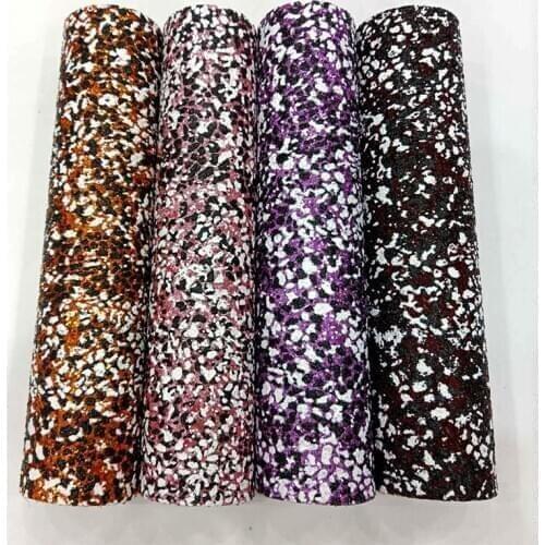 Snow Leopard Pattern Design Multicolored Shiny Chunky Glitter Faux Printed Leather Fabric Sheet for Shoe Upholstery/Bag/Craft