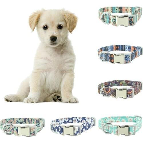Flower Print Adjustable Pet Dog Puppy ID Name Collar Soft Breathable Neck Strap