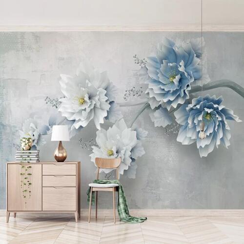 Custom Self-Adhesive Waterproof Canvas Peony Flowers Mural Wallpaper Living Room Bedroom Wall Painting Stickers Papel De Parede