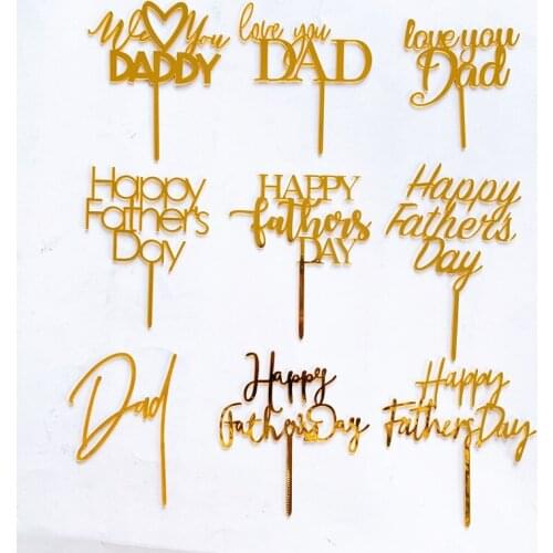 Happy Fathers Day Acrylic Cake Topper Love Dad Happy Birthday Acrylic CupcakeTopper For Father Birthday Party Cake Decorations