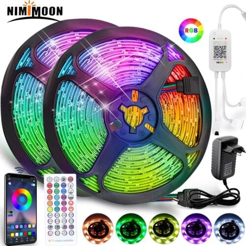 Led Strip Lights Music Sync 5050 SMD 2835 Flexible Ribbon RGB Tape DC 12V Bluetooth Control Remote For Bedroom Party Room Decor
