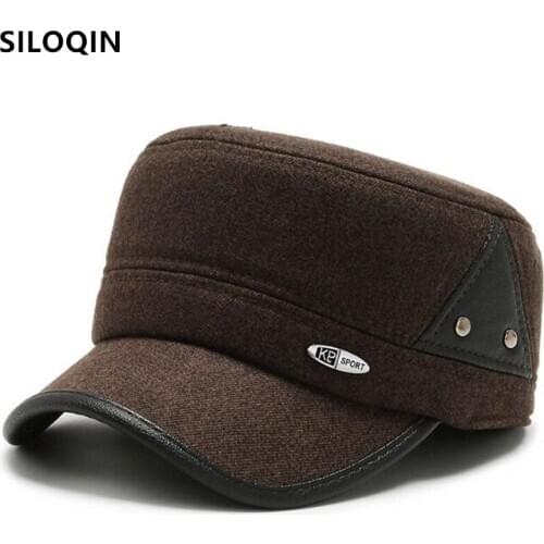 SILOQIN Winter Adult Mens Warm Army Military Hats Cold Proof Earmuffs Cap Adjustable Size Men Flat Cap Brands Snapback Cap New