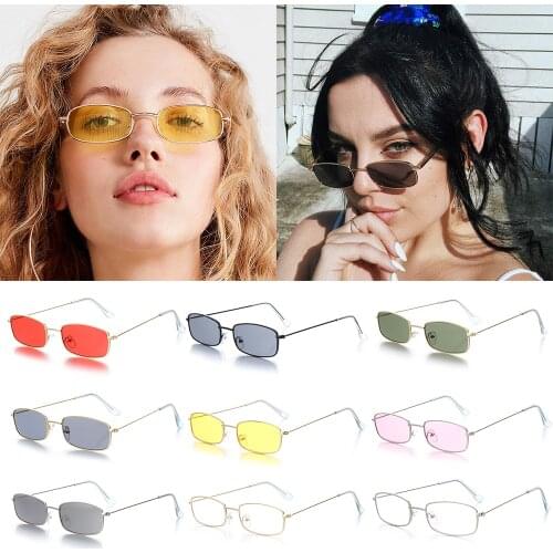 Fashion Small Retro Shades Rectangle Sunglasses Steampunk Unisex Metal Frame Vintage UV400 Candy Colors Summer Driving Goggles