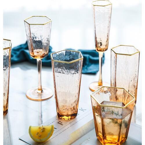 Creative hexagon Lead-free glass cup champagne red wine glass Milk juice glass cup whiskey glass goblet household drinkware cup