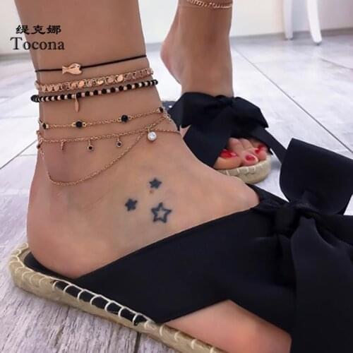 Tocona 5pcs/sets Boho Beaded Anklets for Women Barefoot Sandals Beach Fish Crystal Stone Foot Chain Summer Jewelry 8540