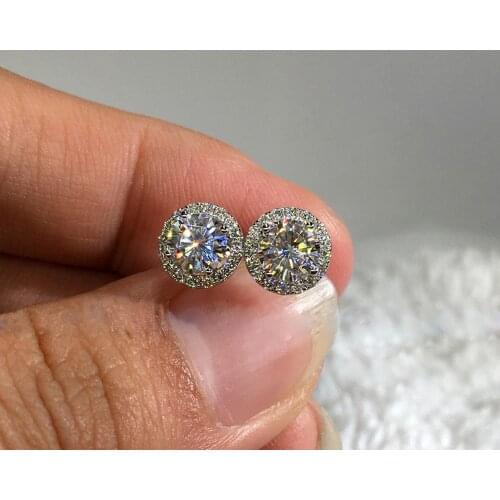 Solid S925 Silver Sterling Diamond Stud Earring for Women Fine Real Silver 925 Jewelry Bizuteria Diamond Gemstone Orecchini