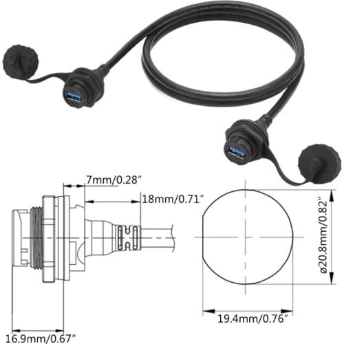 USB 2.0 3.0 Socket Female to Female Cable IP67 Waterproof Panel Mount Connector P9YE