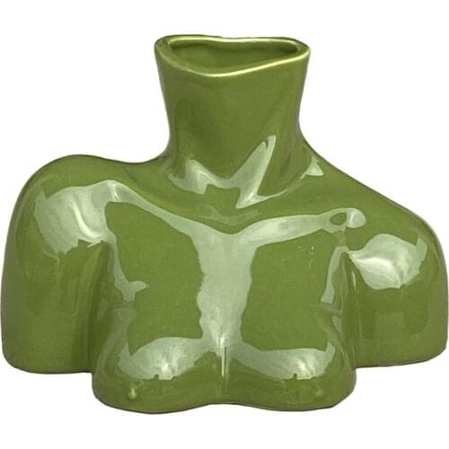 Body Art Vase -Ceramics Craft Planter With Wood Tray-Home Decoration-Arrangement-Arts Butt Statue Flowers Vases