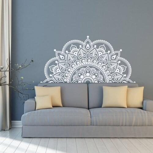 Vinyl Wall Decal Half Mandala Wall Mural Yoga Lover Gift Home Headboard Decor Half Mandala Design Car Window Stickers AY1441
