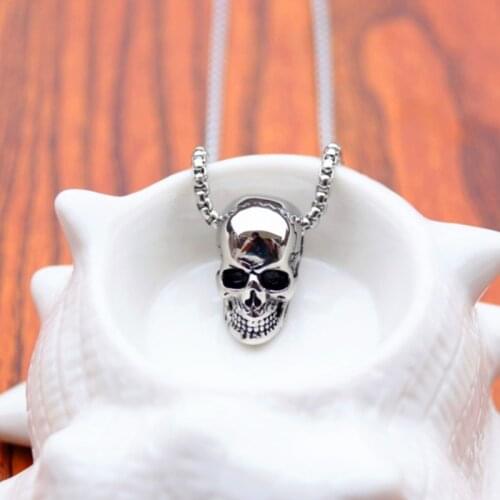 Vintage Punk Metal Silver Plated Skull Pendant Necklace for Mens Gothic Style Party Jewelry