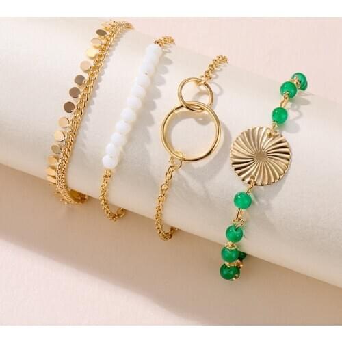 VKME 4 Pcs Fashion Chain Beads Bracelets Set For Women Round Tassel Beaded Multilayer Charm Bracelet Jewelry