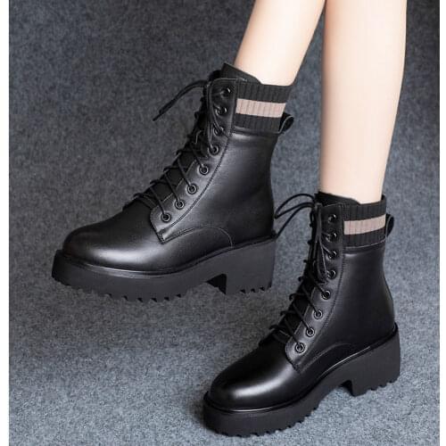 Shoes Women Martin Boots Mid-heel 2020 Autumn and Winter New Woman Thick-heeled Platform Single Boots Thickened Ankle Boots