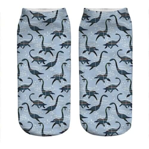 Womens socks kawaii blue Nessie Monster pattern Printed Socks Woman harajuku Happy Funny Novelty cute girl gift Socks for women