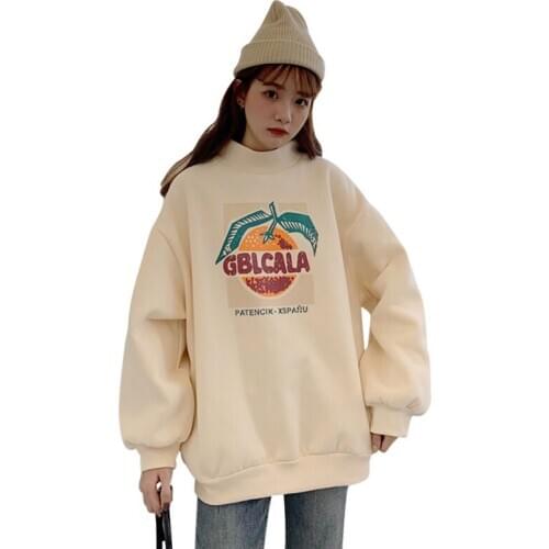 Women Autumn Winter Sweet Hoodies Long Sleeve Casual Loose Round Collar Oversized Kawaii Korean Pullover Sweatshirt