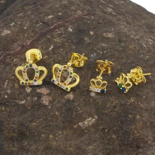 Pendiente arcoiris Small Stud Earrings For Women Fashion Jewellery Cheap Stud Earrings Cubic Zirconia Cute Crown Studs Earring