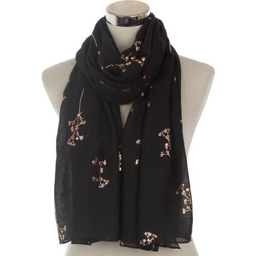 Winfox New Ladies Navy Pink Metallic Foil Rose Gold Floral Tree Branches Scarf Evening Wrap Shawl Women Gifts