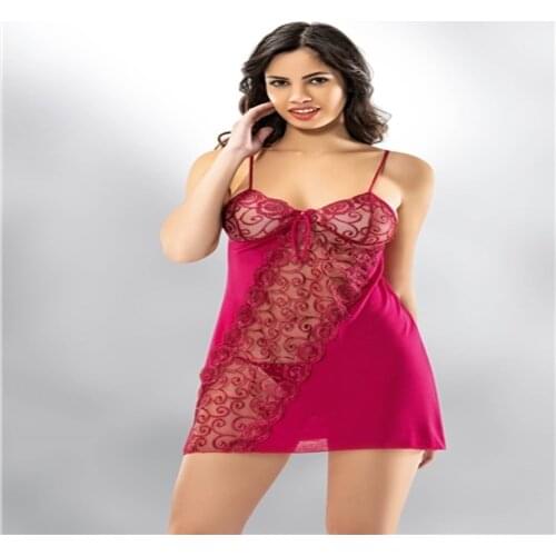 WOMENS NIGHTWEAR SUIT WITH LACE DETAILED ROPE 80% Polyester 20% Viscose 1 - 3 - 5 - 8 - 10 Pieces