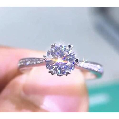 18K White Gold Ring with 6 Hearts Speicial Design Single Row moissanite Fine Jewelry excellent Ring as Gift