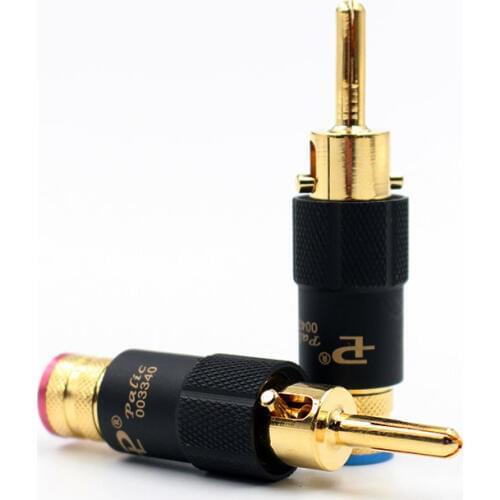 2pcs Copper 24K Gold Plated Pailiccs banana plug Audio Connector male adapter