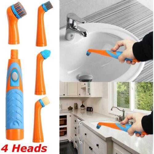 26CM Super Sonic Scrubber Electric Cleaning Brush Household All Purpose W/4Heads Random Color
