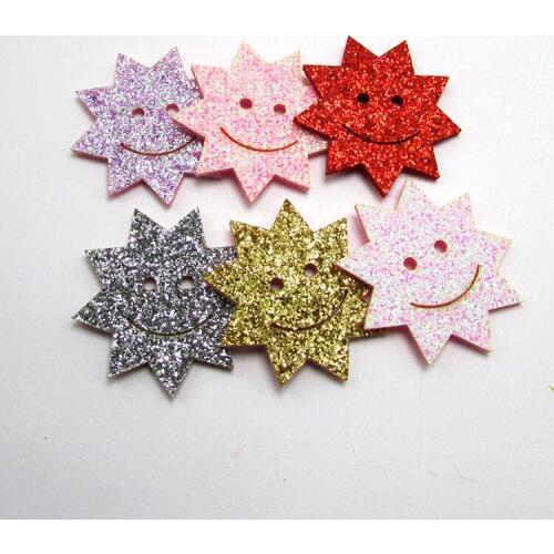 50pcs/lot glitter heronsbill sunflower patch applique For Clothes DIY Childrens Hair Clip Headwear Accessories