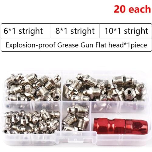 60Pcs Metric Size M6 M8 M10 Steel Zerk Grease Nipple Fitting Kits Straight Grease Zerk Nipple Kit Explosion-proof grease gun
