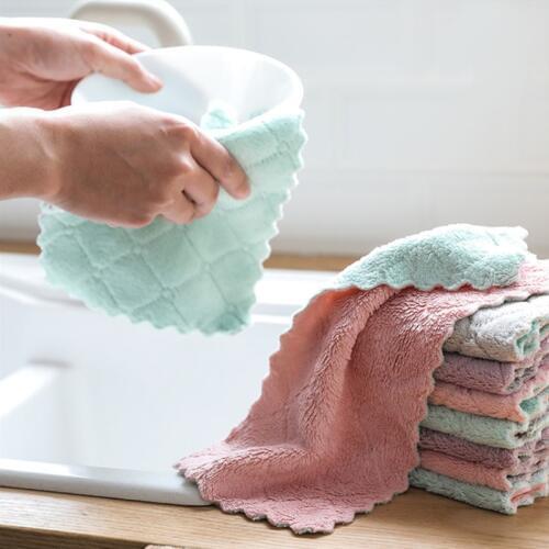 8Pcs Double-Layer Absorbent Microfiber Kitchen Dish Cloth Non-Stick Oil Household Cleaning Wiping Towel Kichen Tool