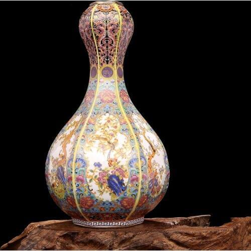 Qing Yong Zheng Antique Ceramic Vase Enamel Garlic Head Shaped Hexagon Vase Antique Porcelain Ancient Porcelain Collection