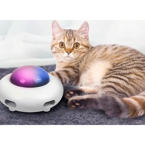 Automatic UFO Interactive Cat Toy for Indoor Rotating Feather Electronic Cat Toy Smart Auto Shut-Off Random Moving USB Charging