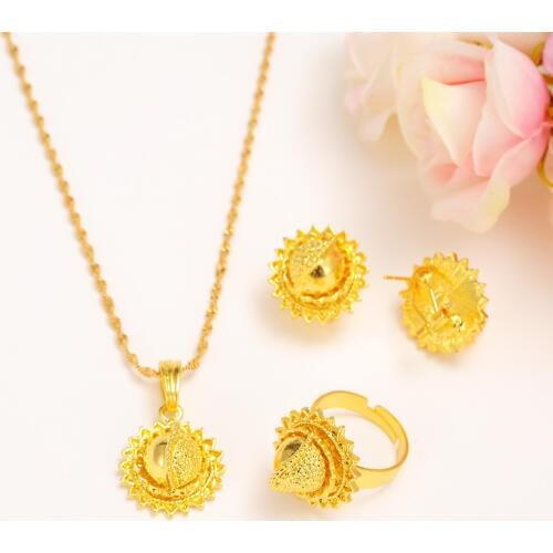 Bangrui Gold Color Dubai set Jewelry Pendant Chain Earrings Ring Bangle Bride Wedding Africa/Dubai Jewellery Gift