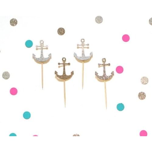 Glittery anchors Cupcake Toppers perfect beach wedding food toothpicks birthday baby bridal shower party food picks cake decor