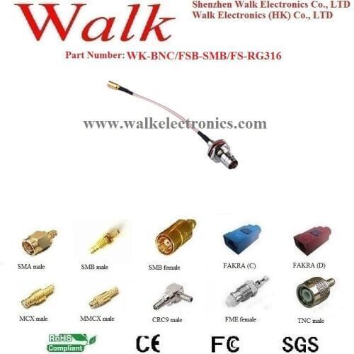 BNC female SMB female rg316 cable, BNC SMB rg316 cable, BNC antenna cable, smb connector cable