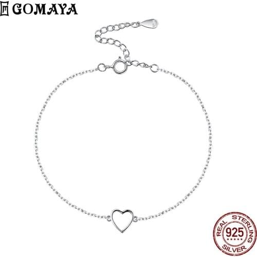 GOMAYA Simple Style 925 Sterling Silver Bracelet For Women Love Heart Chain Bracelets Adjustable Size Fine Jewelry Sale New