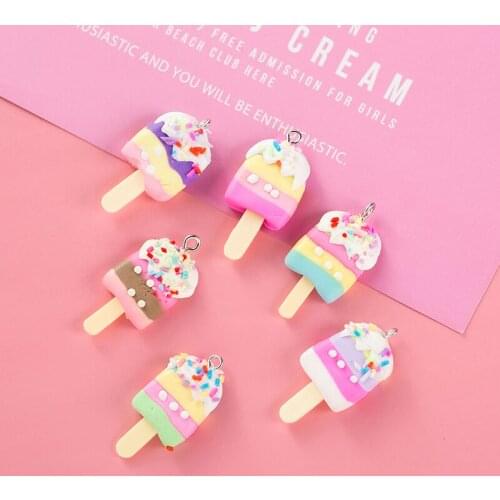10 Pieces of Key Chain Cartoon Simulation Ice Cream Charm Key Chain DIY Key Chain Key Ring Pendant Handmade Accessory with Hook
