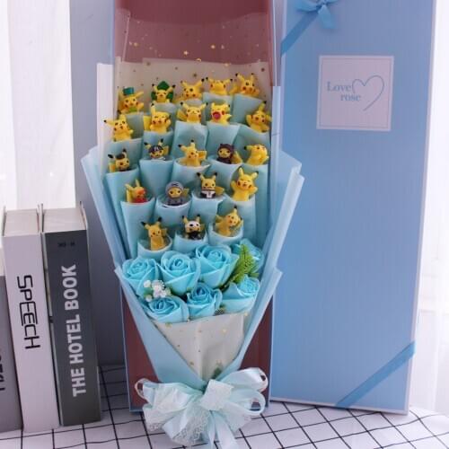 Pokemon Pikachu Artificial Flowers Bouquet Toys Cartoon Pocket Monster Pikachu Figures Bouquets Graduation Valentines Day Gifts