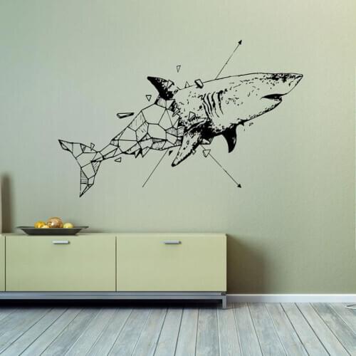 Shark Water Animal Predator Geometric Shape Wall Sticker Vinyl Home Decoration Living Room Bedroom Decal Mural Art Decor 4537