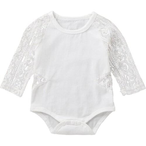 Spring Autumn Baby Girls Lace Romper Solid Color White Black Infant Outfits