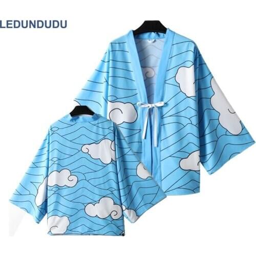 Demon Slayer Kamado Tanjirou Haori Kimetsu no Yaiba Cosplay Urokodaki Sakonji Chiffon Cloak Costume Kimono Yukata Bathrobe