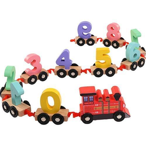 Kids Wooden Train Toys Assembling Hauling Small Train Building Blocks Toy Car Puzzl Childrens Number Train Toy