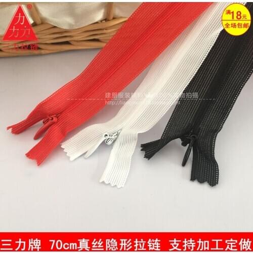 50pcs/lot Long Invisible Zippers 70cm Red Black White Nylon Coil Zipper Close End Clothing Sewing Accessories Wholesale