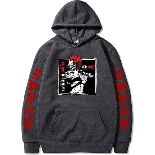 Eijiro Kirishima Printed Anime My Hero Academia Fans Popular Boys Black Casual Funny Streetwear Plus Size