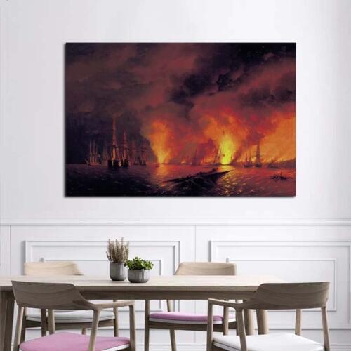 Ivan Aivazovsky Battle Of Sinop Canvas Painting Print Living Room Home Decoration Artwork Modern Wall Art Oil Painting Posters